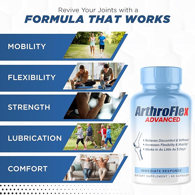 ArthroFlex Advanced Joint Health Supplement – 60 Capsules - Vital Joint Supplements for Women and Men, Type II Collagen Cartilage Supplement, Made in USA Health Care Supplements