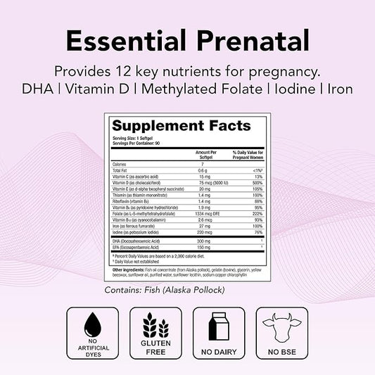 Theralogix TheraNatal One Prenatal Vitamin - 90-Day Supply - Prenatal Multivitamin with DHA, Vitamin D3, Methylated Folate, Iron & More to Support a Healthy Pregnancy* - NSF Certified - 90 Softgels