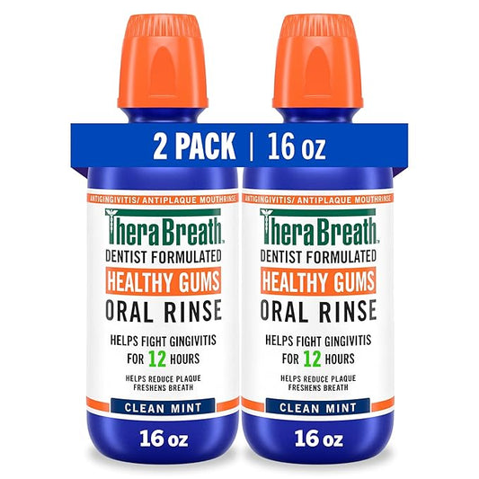 TheraBreath Healthy Gums Mouthwash Clean Mint, Antigingivitis, Dentist Formulated, 16 Fl Oz (2-Pack)