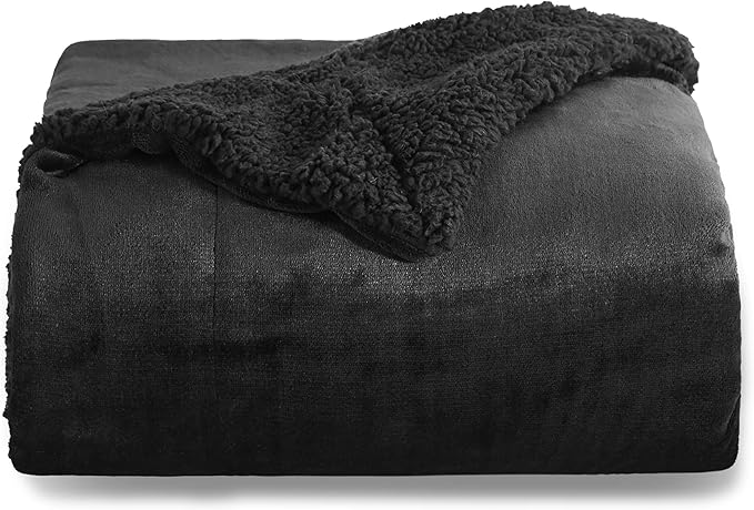 Bedsure GentleSoft Sherpa Fleece Throw Blanket Twin Size for Couch - Thick and Warm, Soft Fuzzy Plush Twin Blanket for Winter, Black, 60x80 Inches