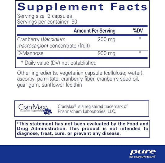 Pure Encapsulations Cranberry D-Mannose - Supports Urinary Tract Health* - with Cranberry Fruit Solids - Vegan & Non-GMO Dietary Supplement - 180 Capsules