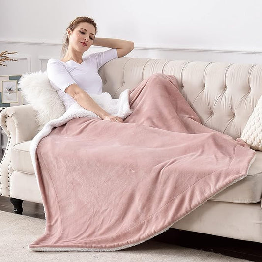 SOCHOW Sherpa Fleece Throw Blanket, Double-Sided Super Soft Luxurious Plush Blanket Twin Size 60 inchx80 inch, Dusty Pink,