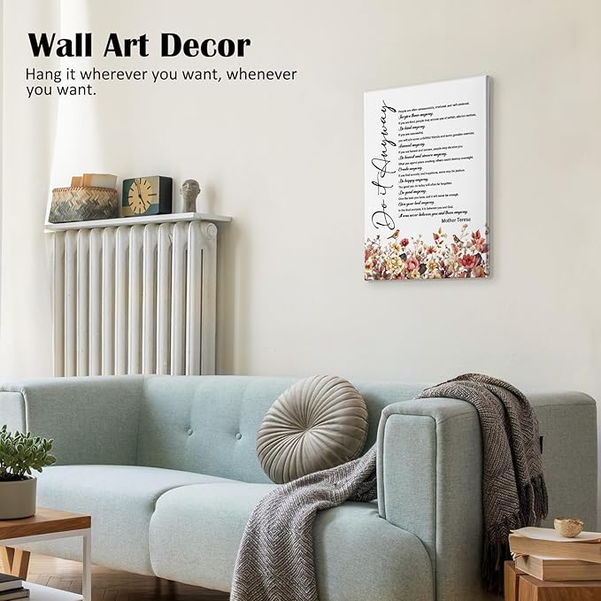 Nitelat Inspirational Motivational Fall Wall Decor - Mother Do It Anyway Teresa Quotes Inspirational Canvas Wall Art, Motivational Wildflower Fall Canvas Pictures Decor,11x15 Inch