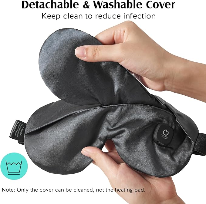 YFONG Cordless Heated Eye Mask for Dry Eyes, Warm Eye Compress for Stye, Blepharitis, Chalazion, MGD, Washable Heating Eye Mask for Sleeping, Travel, Office Nap, Perfect Light Blocking (Grey)