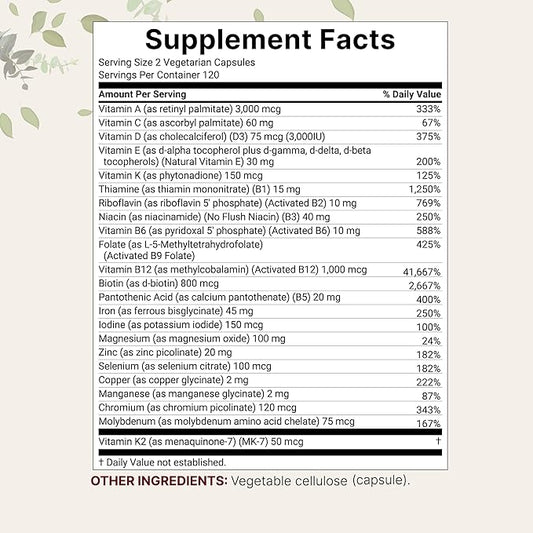 Micro Ingredients Bariatric Multivitamin with 45mg Iron, 240 Veggie Capsules | 23-in-1 Methylated Multivitamin with Vitamin D3, K2, Zinc & More | Post Bariatric Surgery Support | No Fillers, Non-GMO