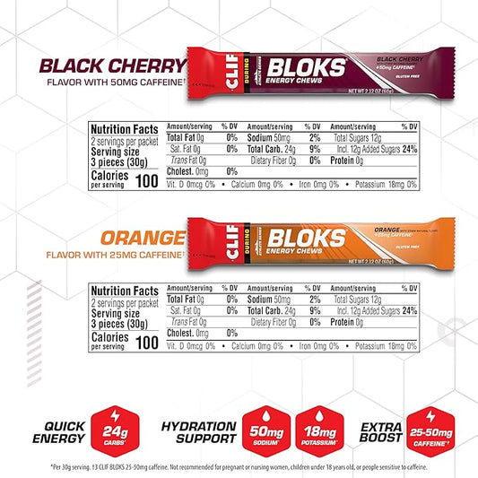 CLIF BLOKS - Energy Chews with Caffeine - Variety Pack - Non-GMO - Plant Based - Fast Fuel for Cycling and Running - Quick Carbohydrates and Electrolytes - 2.12 oz. Packets (8 Count)