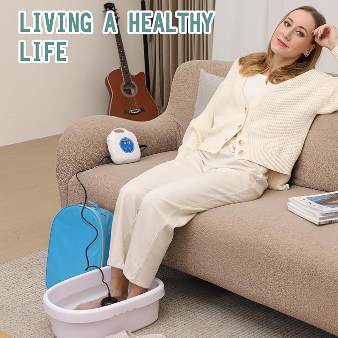 Upgrade Ionic Foot Bath Detox Machine - Ionic Detox Foot Bath, Foot Detox Machine, Touch ON/OFF, LCD & Timer for Home Use Beauty Salon (2 Arrays,100 Liners,1 Blue Bag)