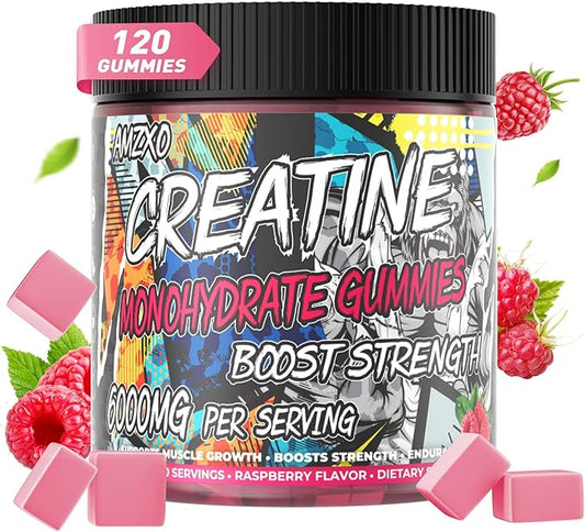Creatine Monohydrate Gummies 6g for Men Women,Complex Creatine Monohydrate Chewable for Muscle Strength,Muscle Building,Energy Boost,Pre-Workout Energy Supplement,Vegan Raspberry - 120 Count