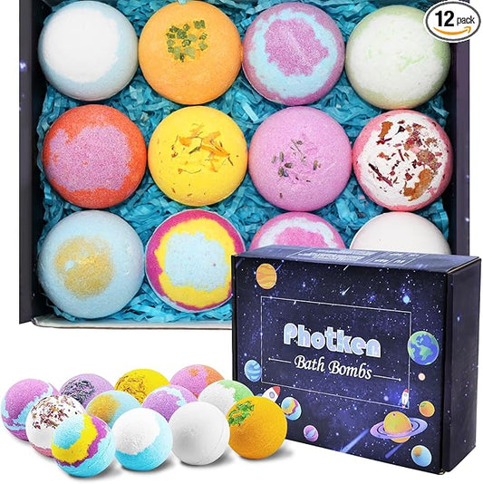 12Pcs Bath Bombs Gift Set, Fizzy Bubble Organic Bath Bomb for Kids Women Men, Handmade Natural Vegan Bath Bomb with Different Organic Essential Oils, Perfect for Bubble and Spa Bath
