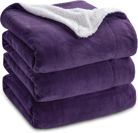 Bedsure GentleSoft Sherpa Fleece Blankets King Size for Bed - Thick and Warm, Soft Fuzzy Plush King Blanket for Winter, Purple, 108x90 Inches