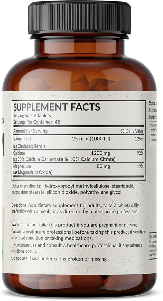 Futurebiotics Calcium 1200 MG Per Serving Sustained Release with Vitamin D3 1000 IU Per Serving Non-GMO, 90 Vegetarian Tablets