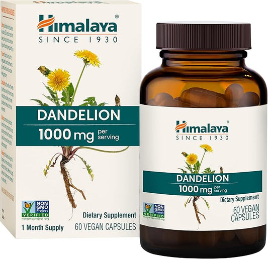 Himalaya Dandelion, Herbal Supplement for Daily Wellness Support, Vegan, Gluten Free, 1,000 mg Dandelion Root, 60 Capsules