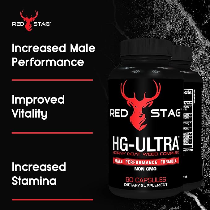 Red Stag Testosterone Booster Horny Goat Weed Complex with Maca Root Powder, Tribulus Terrestris, Saw Palmetto & Tongkat Ali Powder Male Enhancement - 60 Capsules