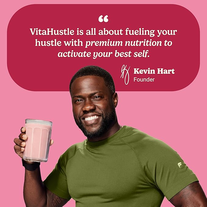 VitaHustle ONE Meal Replacement Shake - Plant Based Protein Powder by Kevin Hart - Vegan, Meal Replacement Powder with Superfoods, Vitamins, Adaptogens & Probiotics - Strawberry Flavor, 30 Servings