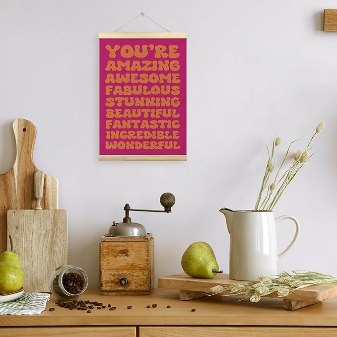 Orange and Pink Retro Inspirational Poster Hanger Frame, Hot Pink Trendy Funky Motivational Hanging Wall Art Decor for College Teen Girls Dorm Room Bedroom, Girly Prints Pictures, 12x16