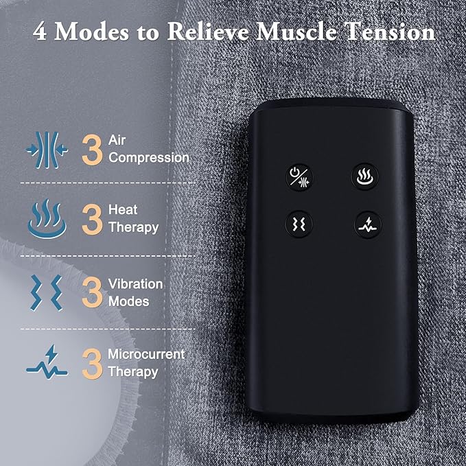 Air Compression Leg Massagers for Circulation and Pain Relief with Heat, Cordless Wearable Thigh or Calf Leg Massagers, 4 Modes 3 Intensities Relax for Home Office Gym, Gift for Men Women (Pair)