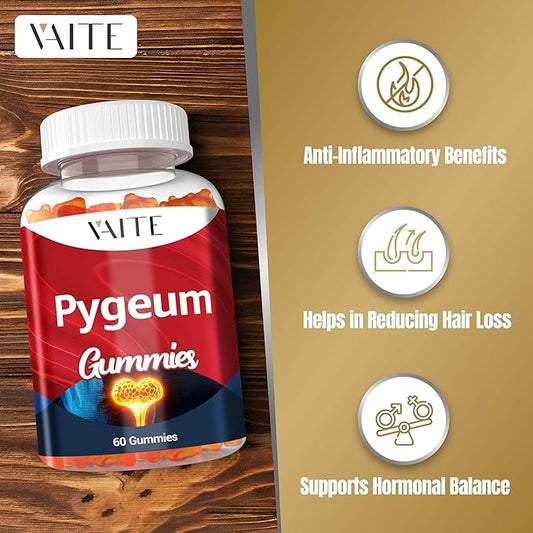 Pygeum Supplement Gummies 500mg - Vegan Chewables with Africanum Bark Extract, Plant-Based Supplements for Male, Non-GMO Gluten-Free, Sugar-Free, Gelatin-Free, 60 Chews Gummy