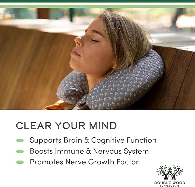 Organic Lions Mane Mushroom Capsules (120 Count), for Brain Support and Immune Health, Third Party Tested and Grown in The USA - by Double Wood