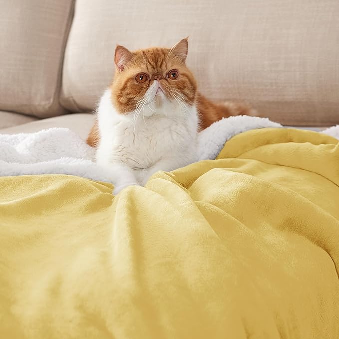 Bedsure GentleSoft Sherpa Fleece Throw Blanket for Couch - Thick and Warm, Soft Fuzzy Plush Throw Blanket for Winter, Yellow, 50x60 Inches