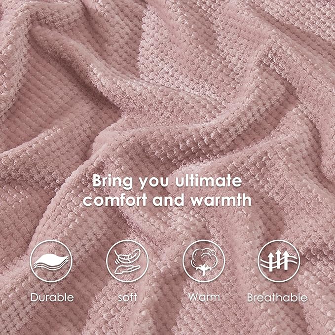SOCHOW Waffle Sherpa Fleece Throw Blanket, Super Soft Fuzzy Warm, Lightweight Fluffy Reversible Plush Blanket for Bed Sofa Couch, 60 x 80 Inches Dusty Pink