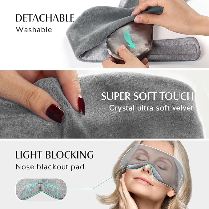 YFONG Heated Eye Mask, Warm Eye Compress Mask for Dry Eyes, USB Electric Heating Pad with Temperature & Timer Control, Dry Sleep Mask for Relax & Reduce Strain Dark Circle Stye Treatment, Grey