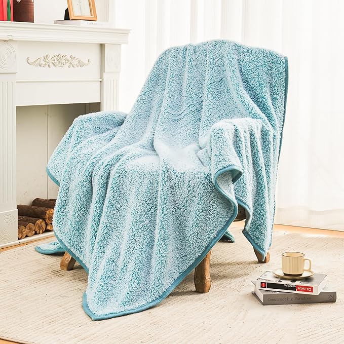 EMME Fuzzy Blanket Soft Fleece Throw Blankets for Women, Fluffy Sherpa Throws(Plush Teal,50"x60")