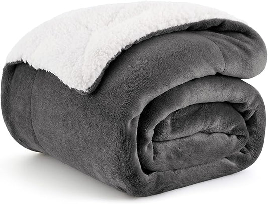 Bedsure GentleSoft Sherpa Fleece Throw Blanket Twin Size for Couch - Thick and Warm, Soft Fuzzy Plush Twin Blanket for Winter, Charcoal, 60x80 Inches