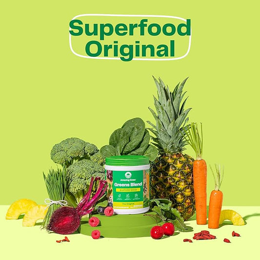 Amazing Grass Greens Blend Superfood: Super Greens Powder with Spirulina, Alfalfa, Beet Root Powder, Digestive Enzymes, Prebiotics & Probiotics, Original, 100 Servings (Packaging May Vary)