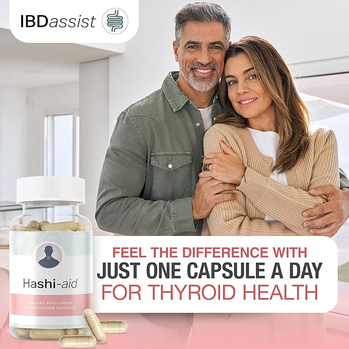 IBDassist™ Hashi Aid Thyroid Support for Women & Men - Thyroid Supplement for Hashimoto's Disease & Hypothyroidism* - Packed with Ashwagandha, Selenium, Zinc, Essential Vitamins & More - 30 Capsules