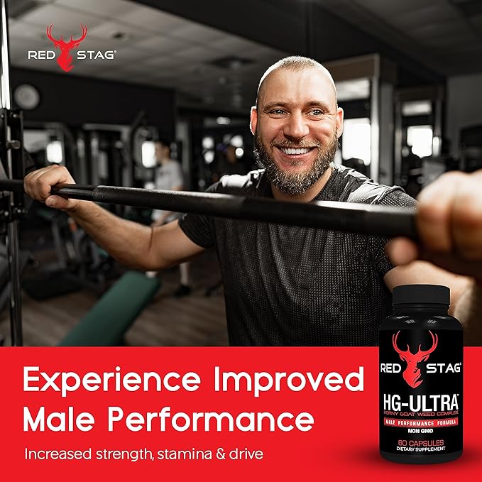 Red Stag Testosterone Booster Horny Goat Weed Complex with Maca Root Powder, Tribulus Terrestris, Saw Palmetto & Tongkat Ali Powder Male Enhancement - 60 Capsules