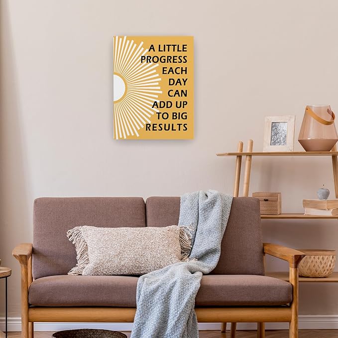 Pugwak Positive Affirmations Wall Decor Canvas Prints - Motivational Framed Canvas Sun Inspirational Orange Wall Art Painting Artwork for Therapy Office Nursery Bedroom Decor Print 11×14 Inch