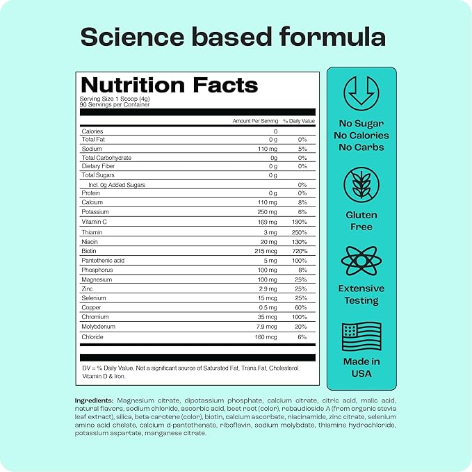KEY NUTRIENTS Multivitamin Electrolytes Powder No Sugar - Sweet Cherry Pom Electrolyte Powder - Endurance & Energy Supplement - Hydration Powder - No Calories - 90 Servings - Made in USA
