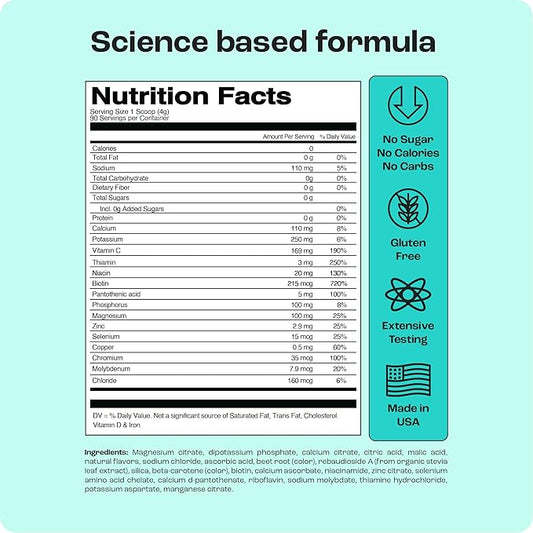 KEY NUTRIENTS Multivitamin Electrolytes Powder No Sugar - Sweet Cherry Pom Electrolyte Powder - Endurance & Energy Supplement - Hydration Powder - No Calories - 90 Servings - Made in USA