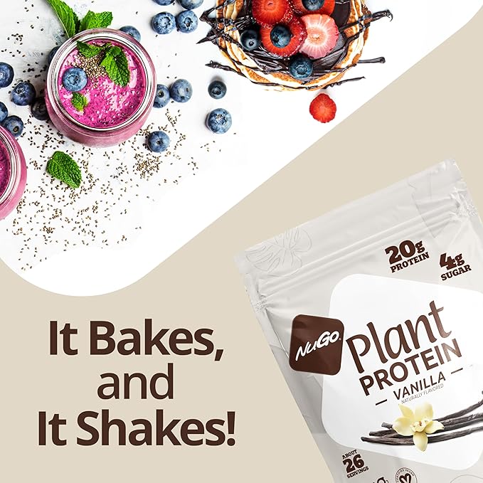 NuGo Plant Protein Powder, Vanilla, 20g Vegan Pea Protein, Low Sugar, Gluten Free, Dairy Free Ingredients, Soy Free, Non-GMO, Plant Based, Kosher, For Smoothies & Shakes, 26 Servings