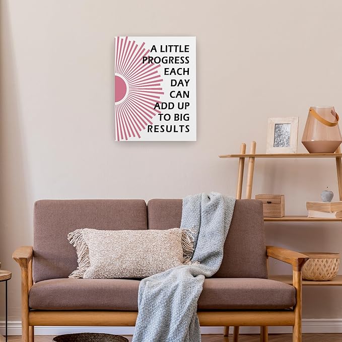 Pugwak Positive Affirmations Wall Decor Canvas Prints - Motivational Framed Canvas Sun Inspirational Pink Wall Art Painting Artwork for Therapy Office Nursery Bedroom Decor Prints 11×14 Inch