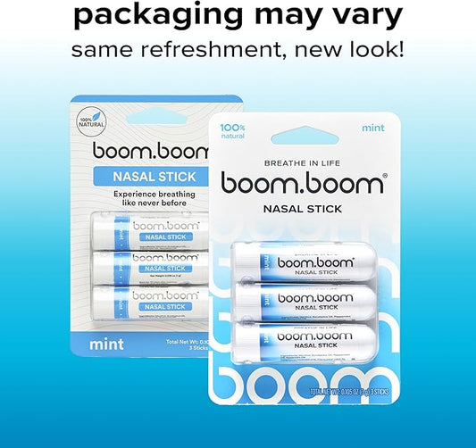 BoomBoom Nasal Stick | Vapor Flow Technology | Cool Refreshing Sensation | Natural Mood Boost | Simple Ingredients | Essential Oils + Menthol Inhaler (Mint)