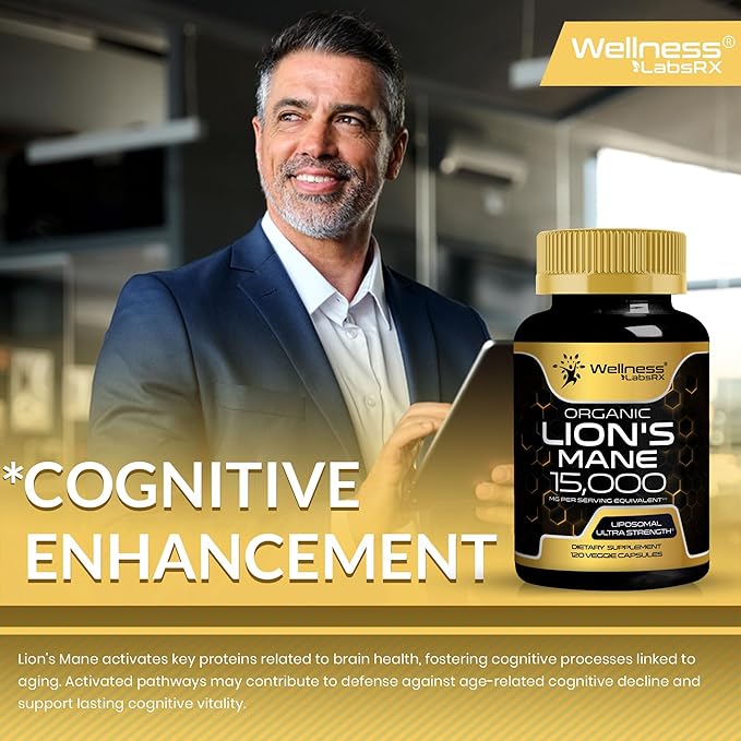 Lions Mane Supplement Capsules - 120 Count - Mushroom Supplement, Brain Supplements for Memory and Focus, Lion's Mane Mushroom Capsules - Cognitive & Immune Support, Focus Supplement - 2 Pack