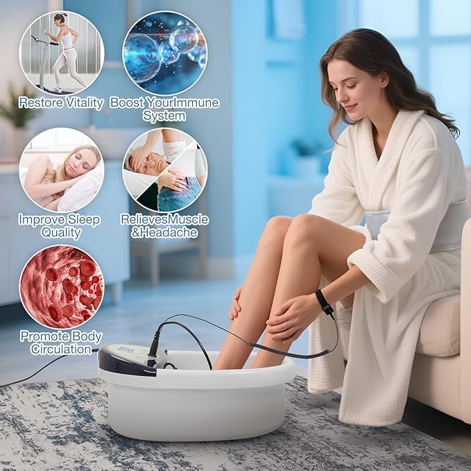 Ionic Foot Bath Detox Machine, Ion Detox Foot Bath Cleanse, LED Display Feet Spa with Heated Belt,Wrist Strap, with 2 Arrays, Sea Salt,10 Liners,Portable Handbag