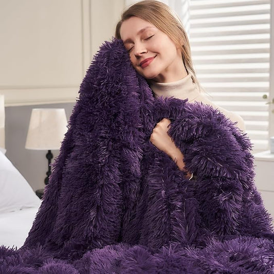 GONAAP Fuzzy Faux Fur Throw Blanket Purple Super Soft Cozy Plush Fuzzy Shaggy Blanket for Couch Sofa Bed (Purple, Throw(40"x50"))