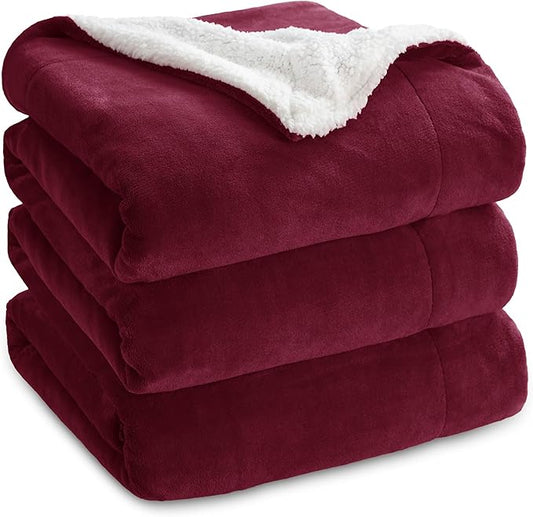 Bedsure GentleSoft Sherpa Fleece Blankets Queen Size for Bed - Thick and Warm, Soft Fuzzy Plush Queen Christmas Blanket for Winter, Burgundy, 90x90 Inches