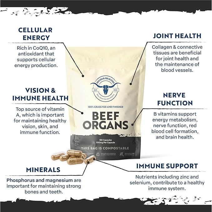 Beef Organs - The Everything Capsule -100% USA Beef - 180 Capsules Bag