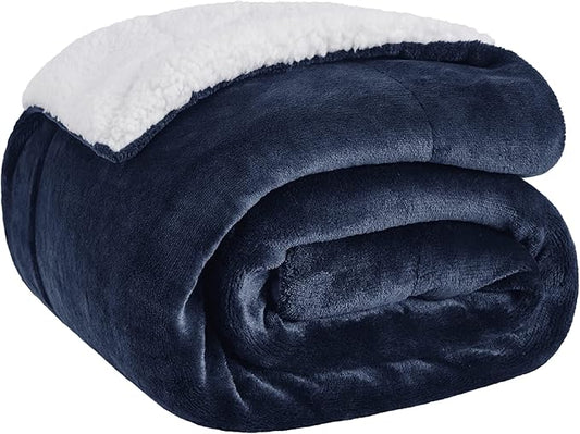 Bedsure GentleSoft Sherpa Fleece Throw Blanket Twin Size for Couch - Thick and Warm, Soft Fuzzy Plush Twin Blanket for Winter, Navy, 60x80 Inches