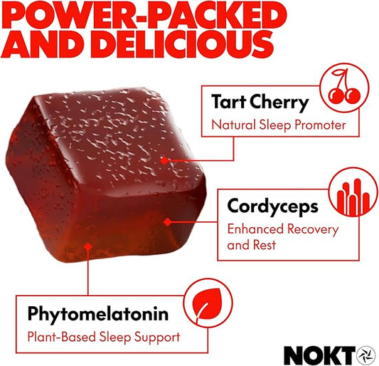 NOKT Sleep Gummies - Tart Cherry & Vegan Melatonin, Sugar-Free, Gluten-Free, Nutritional Supplement, 30 Gummies, Tart Cherry Flavor, Gummy Form, Deep Restorative Sleep Support