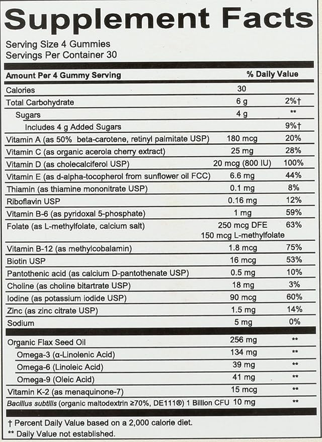 SmartyPants Organic Kids Multivitamin Gummies: Probiotics, Omega 3 (ALA), Vitamin D3, C, Vitamin B12, B6, A, K & Zinc for Immune Support, Biotin, Three Fruit Flavors, 120 Count (30 Day Supply)