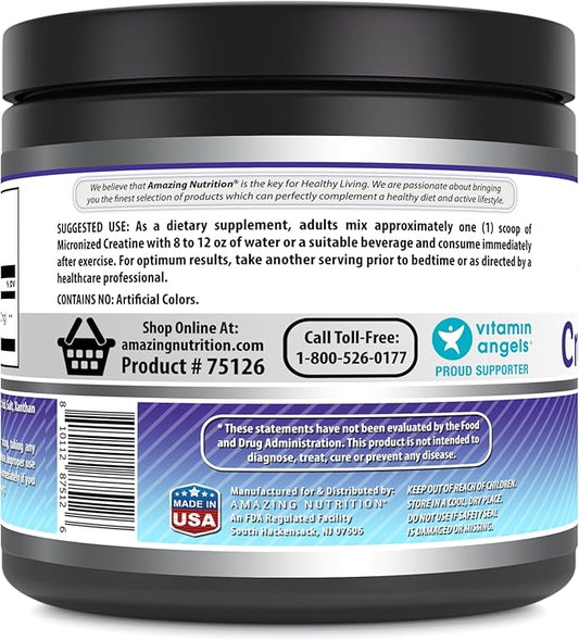 Amazing Formulas Micronized Creatine Monohydrate Powder Supplement | 5000 mg Per Serving | Ideal Pre & Post Workout Supplement | Made in USA (12.6 Oz | Blue Rasbperry, Blue Raspberry)