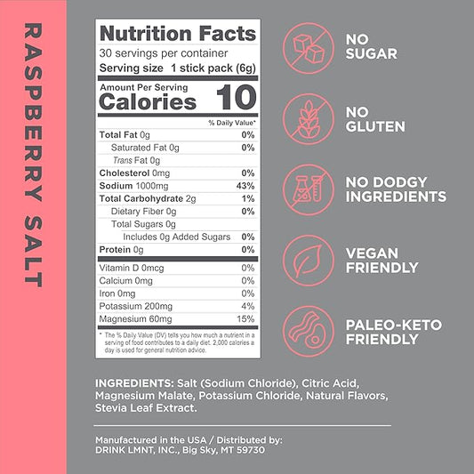 Drink LMNT Zero Sugar Electrolytes - Raspberry Salt | Drink Mix | 30-Count