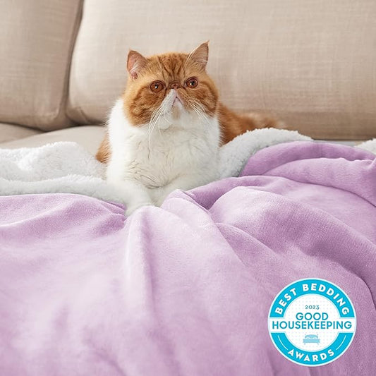 Bedsure Sherpa Fleece Blankets King Size for Bed - Thick and Warm, Soft Fuzzy Plush King Blanket for Winter, Lilac, 108x90 Inches