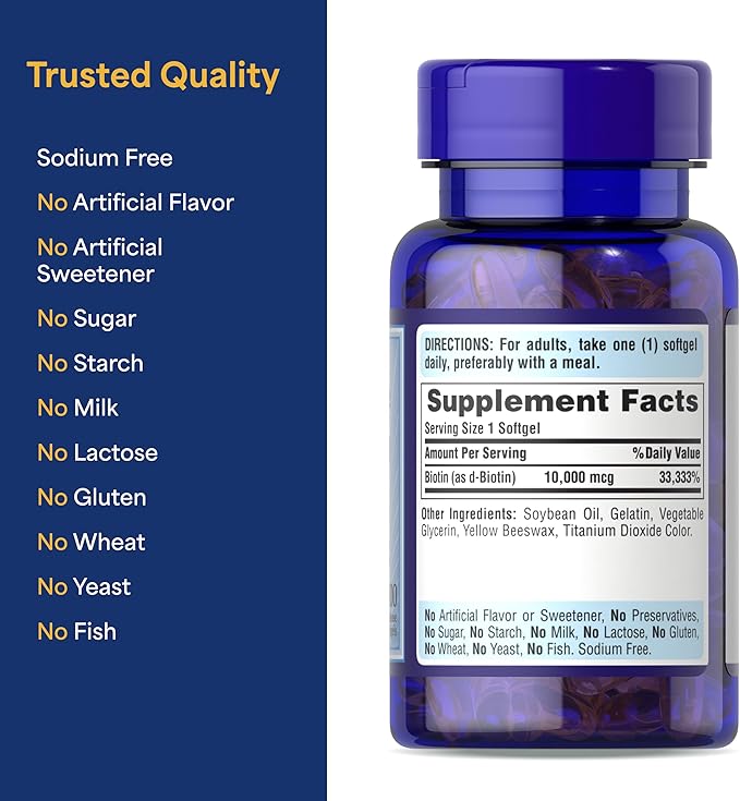 Puritan's Pride Biotin 10,000 mcg 50 Softgels