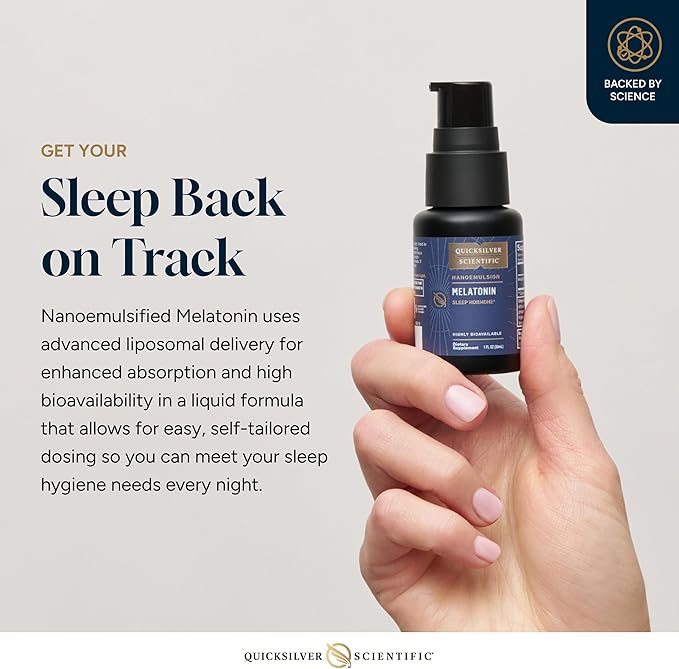 Quicksilver Scientific Liposomal Melatonin - Bedtime, Jet Lag & Immune Support Liquid for Adults - Efficient, Superior Absorption 1mg Melatonin to Minimize Morning Drowsiness (30 ml)