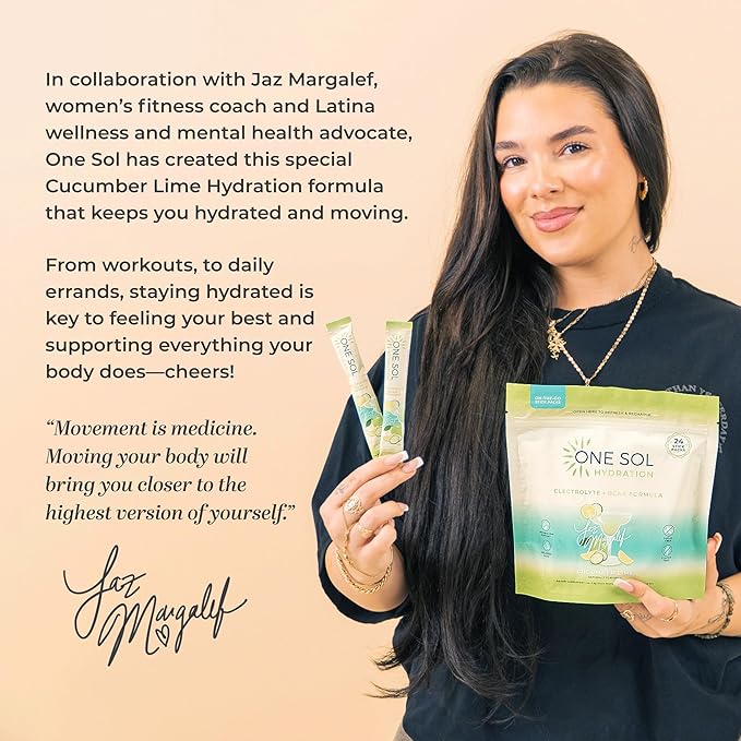 One Sol Hydration - Cucumber Lime - 24x On The Go Stick Packs - Electrolyte Powder Drink Mix - Energy Boost & Burn - Third Party Tested
